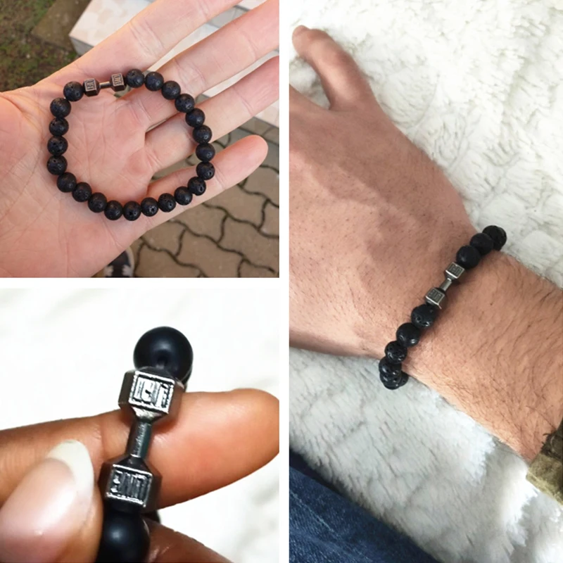 Gym Dumbbells Beads Bracelet Natural Stone for Men - Uniqwear