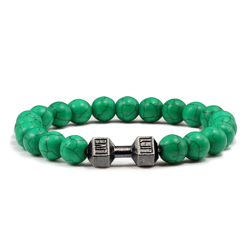 Gym Dumbbells Beads Bracelet Natural Stone for Men - Uniqwear