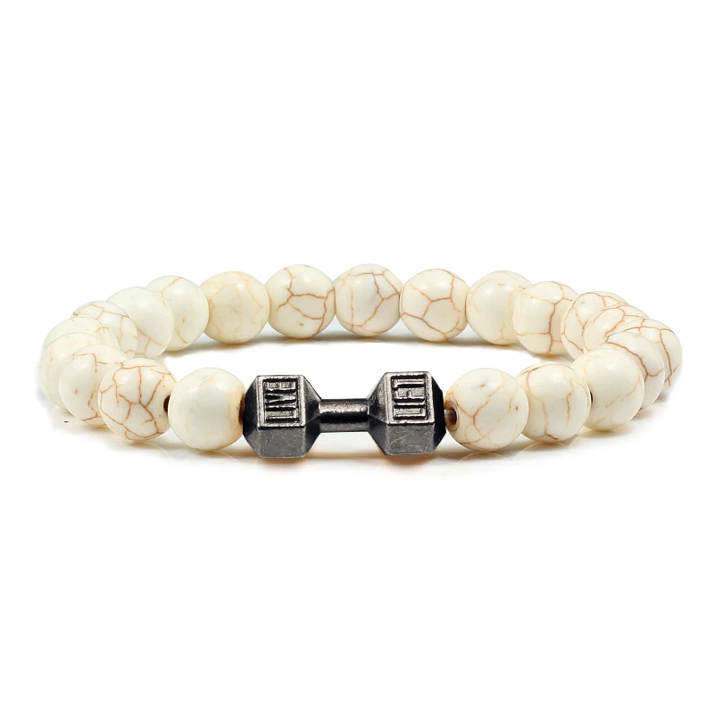 Gym Dumbbells Beads Bracelet Natural Stone for Men - Uniqwear