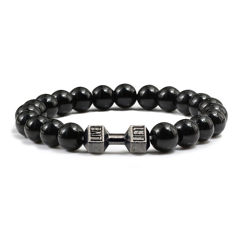 Gym Dumbbells Beads Bracelet Natural Stone for Men - Uniqwear