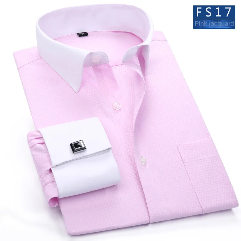 Men's Business Contrast Collar French Cuff Shirts - Uniqwear