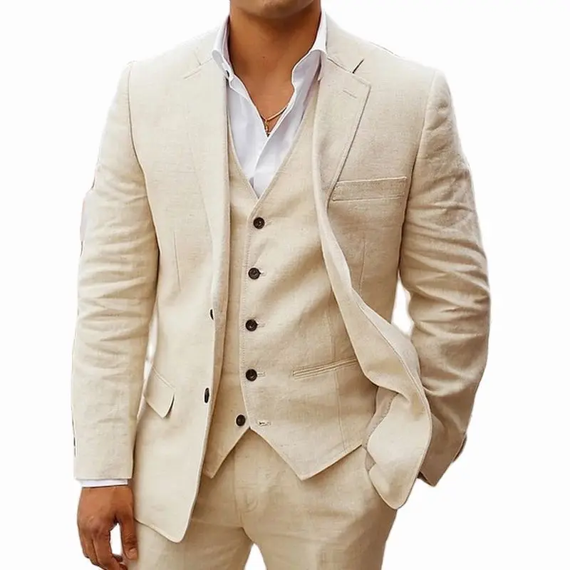 3 Piece Linen Summer Men Suits - Uniqwear