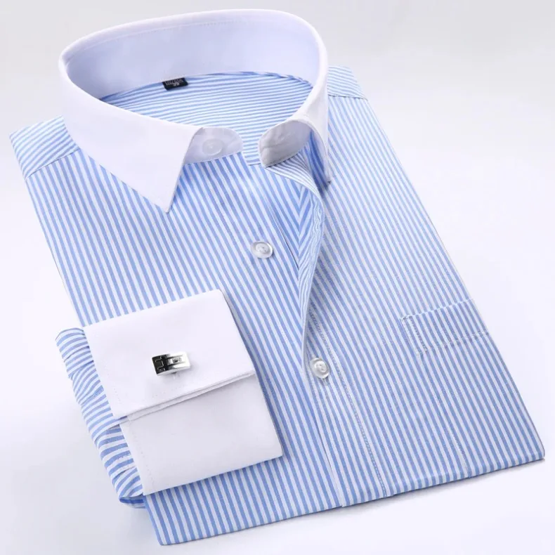 Men's Business Contrast Collar French Cuff Shirts - Uniqwear