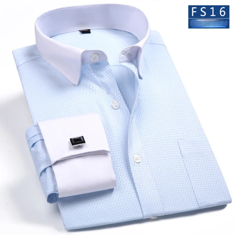 Men's Business Contrast Collar French Cuff Shirts - Uniqwear