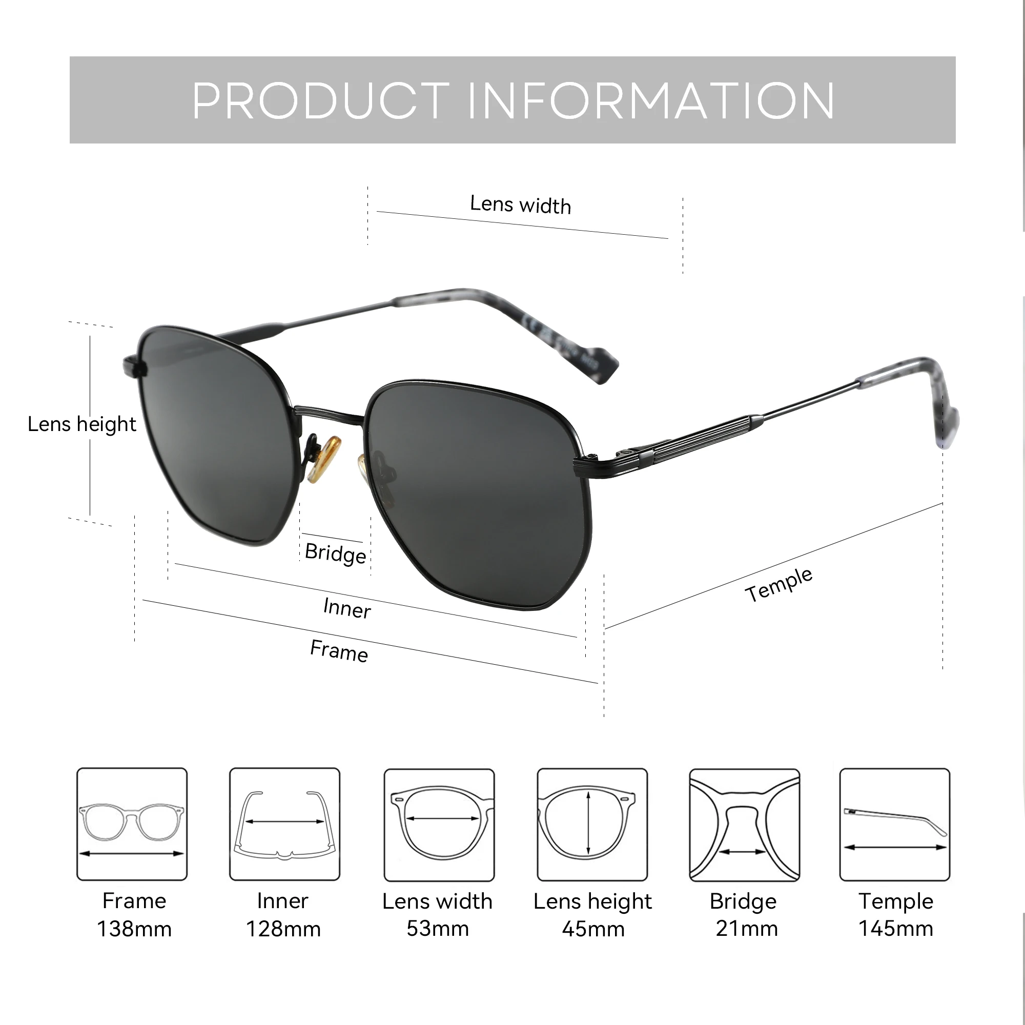 Hexagonal Geometry Polarised Sunglasses Men/Women - Uniqwear
