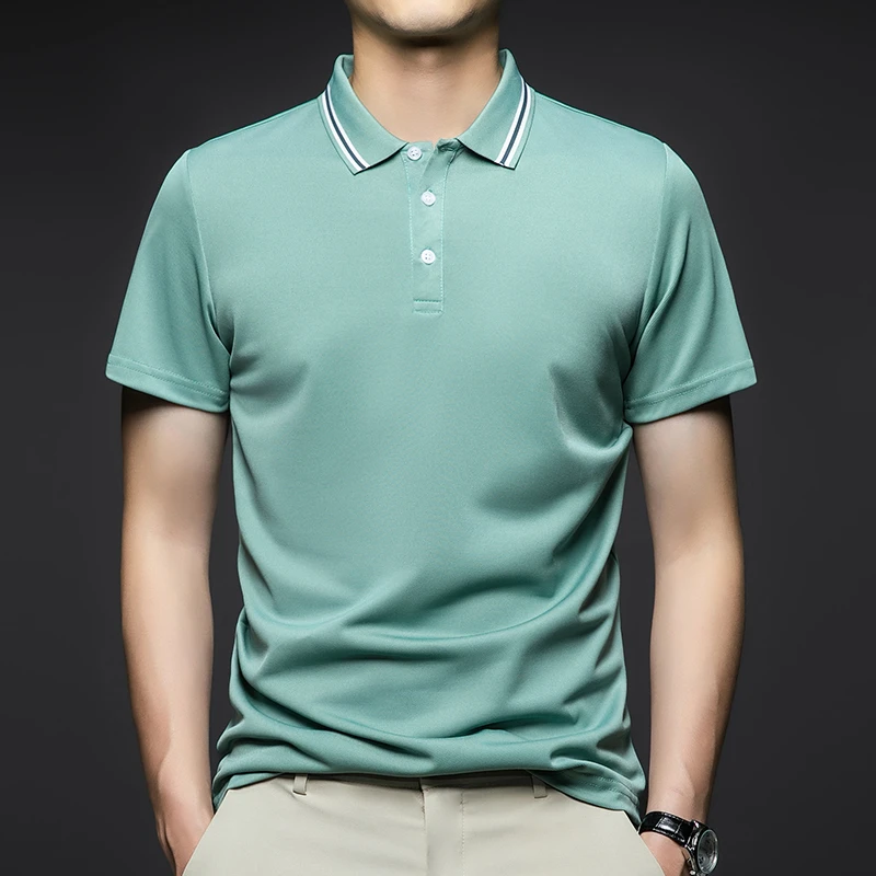 Men's Short Sleeved Striped Lapel Polo Shirt - Uniqwear