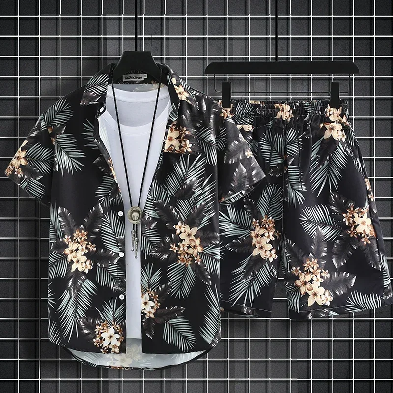 Short Sleeve Flower Shirt Men's Beach Sets - Uniqwear