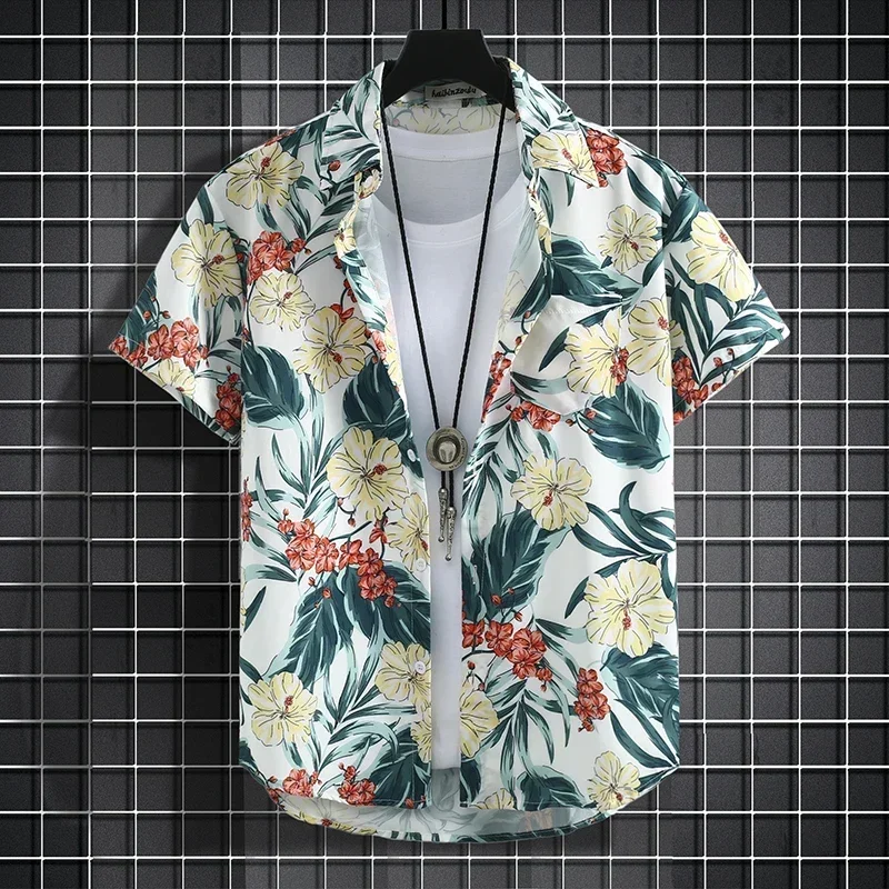 Short Sleeve Flower Shirt Men's Beach Sets - Uniqwear