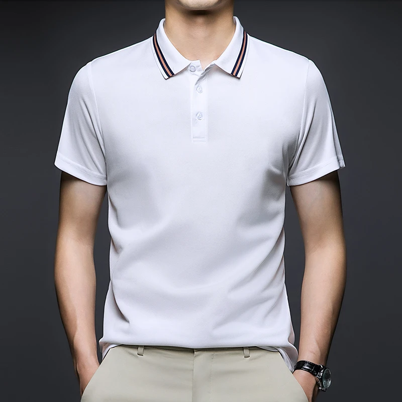 Men's Short Sleeved Striped Lapel Polo Shirt - Uniqwear