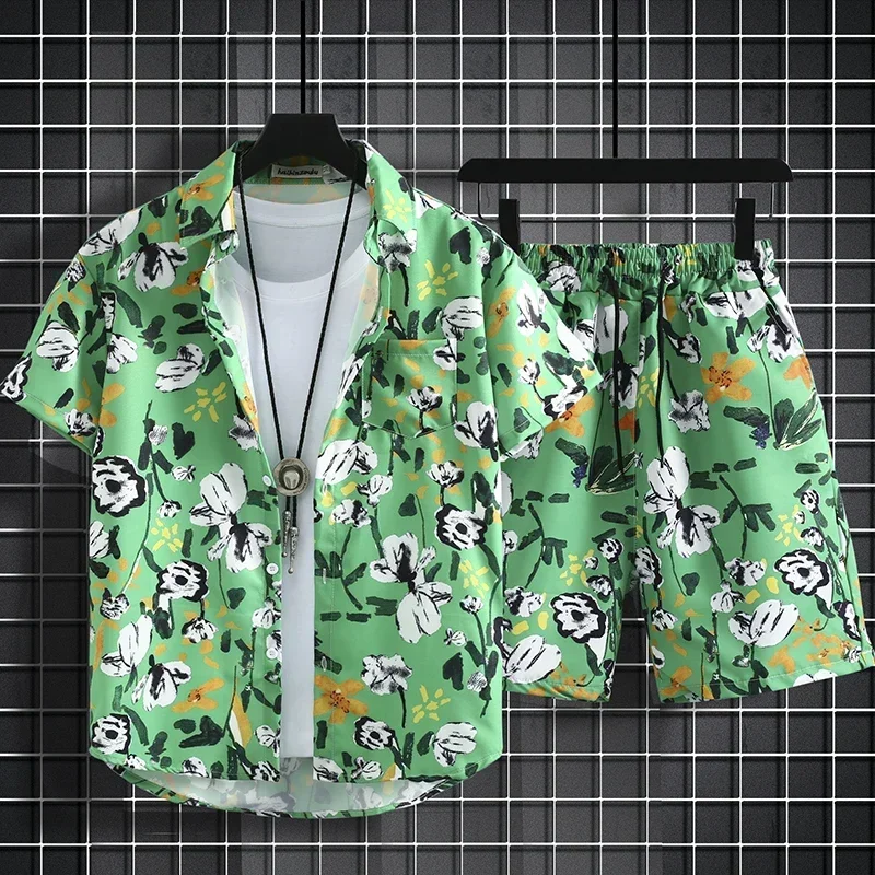 Short Sleeve Flower Shirt Men's Beach Sets - Uniqwear