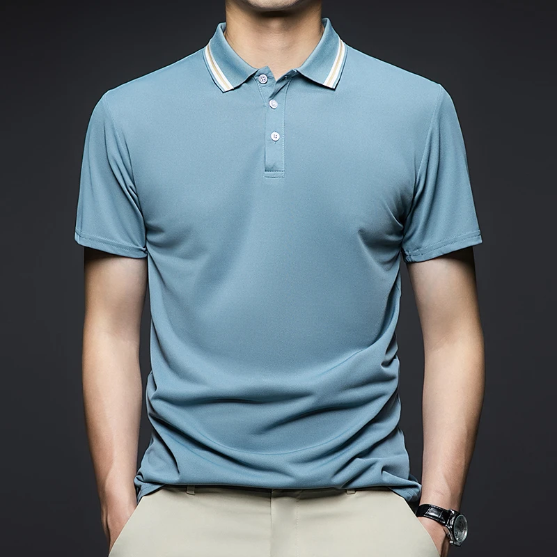 Men's Short Sleeved Striped Lapel Polo Shirt - Uniqwear