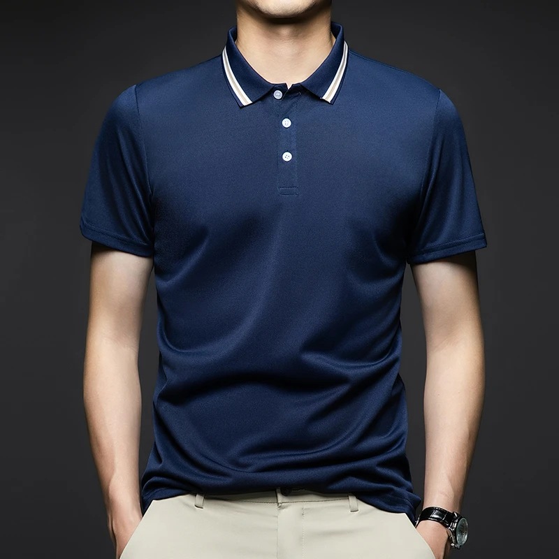 Men's Short Sleeved Striped Lapel Polo Shirt - Uniqwear