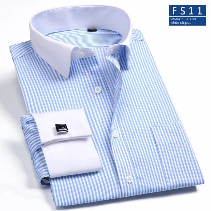 Men's Business Contrast Collar French Cuff Shirts - Uniqwear