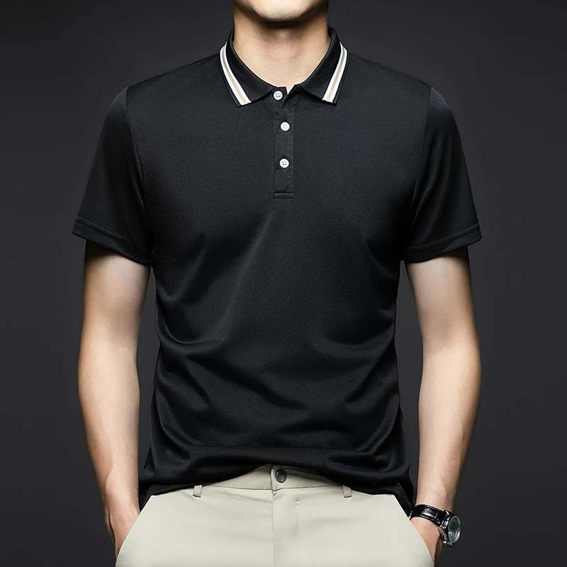 Men's Short Sleeved Striped Lapel Polo Shirt - Uniqwear