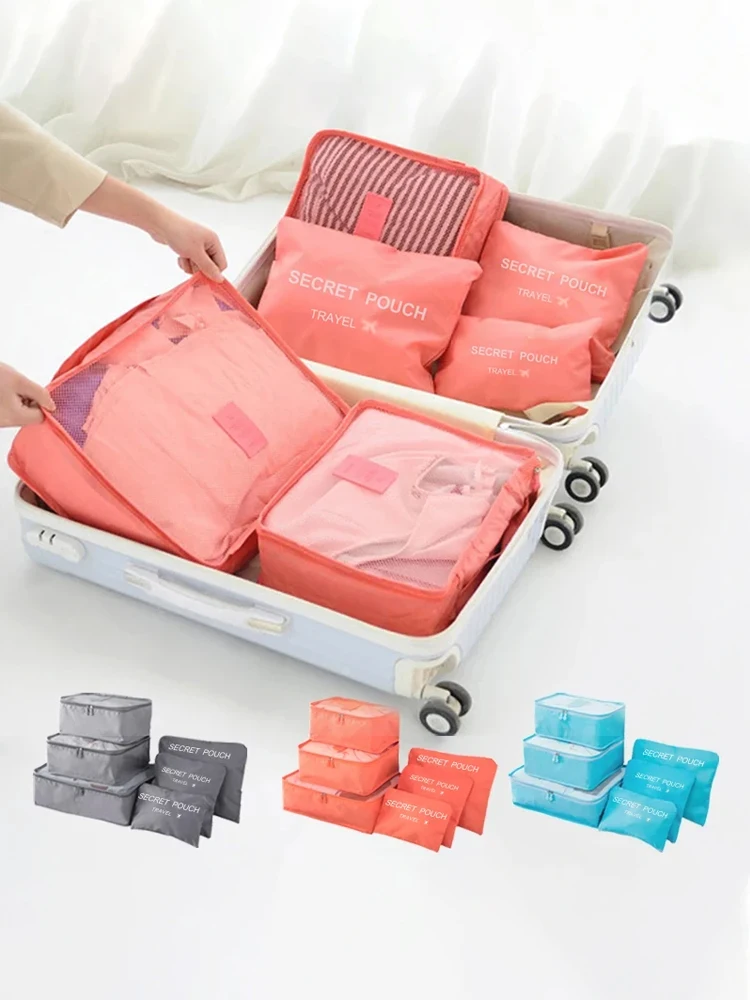 6 Pcs/Set Pink/Blue/Grey Travel Storage Bag Large Capacity - Uniqwear
