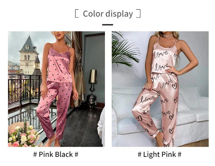 Women Satin Silk Pajamas Sets Letter Print - Uniqwear