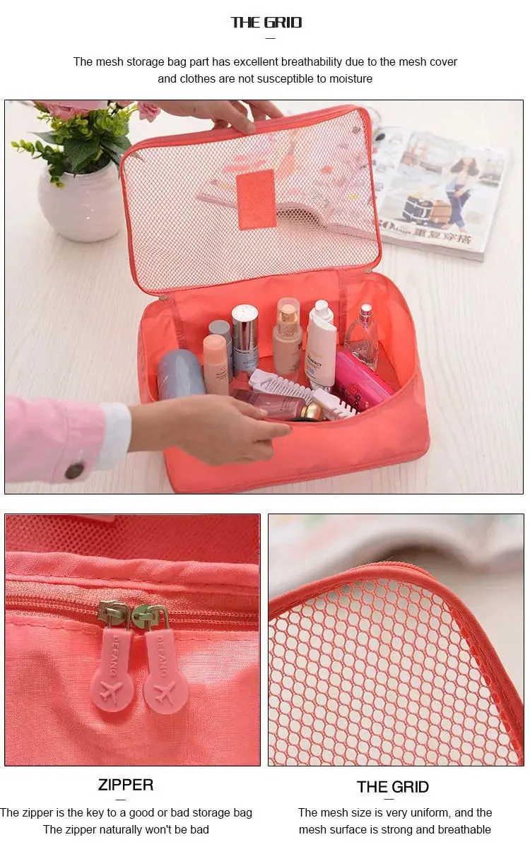 6 Pcs/Set Pink/Blue/Grey Travel Storage Bag Large Capacity - Uniqwear