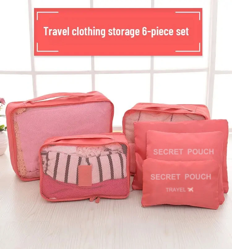 6 Pcs/Set Pink/Blue/Grey Travel Storage Bag Large Capacity - Uniqwear