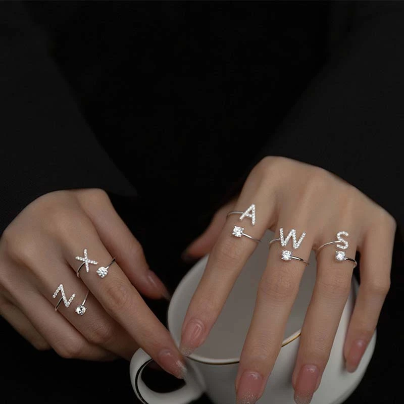 Zircon Initial A-Z Letter Ring For Women - Uniqwear