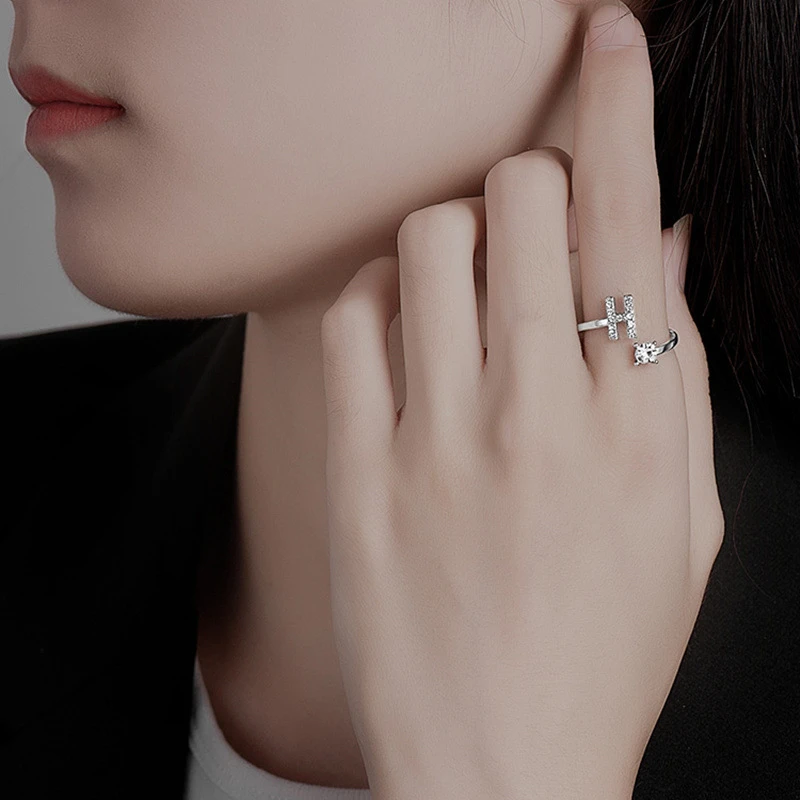Zircon Initial A-Z Letter Ring For Women - Uniqwear