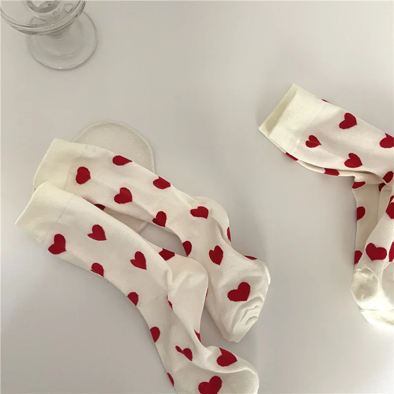 Funny Loving Red Heart Pattern Cotton Women Crew Sock - Uniqwear