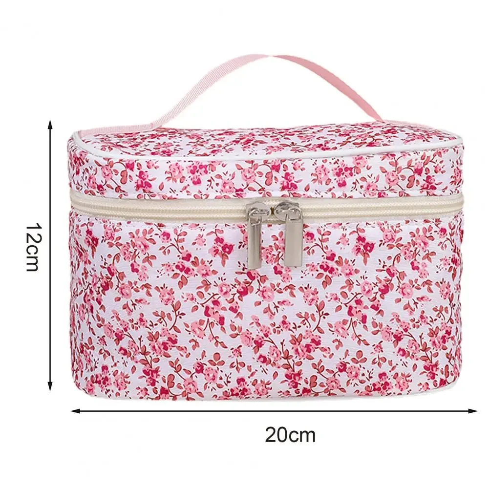 Cotton Cosmetic Pouch Floral Pattern Dual Zipper Organizer - Uniqwear