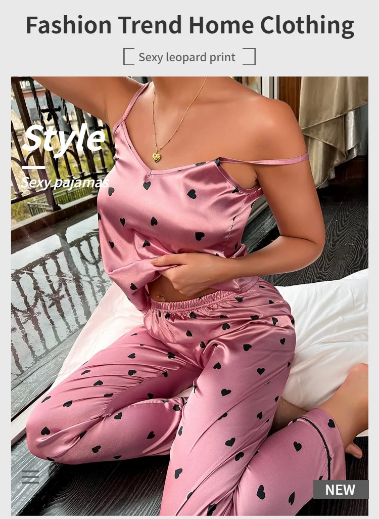 Women Satin Silk Pajamas Sets Letter Print - Uniqwear