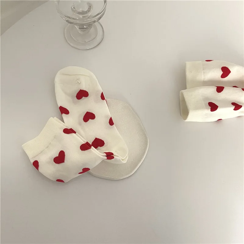 Funny Loving Red Heart Pattern Cotton Women Crew Sock - Uniqwear