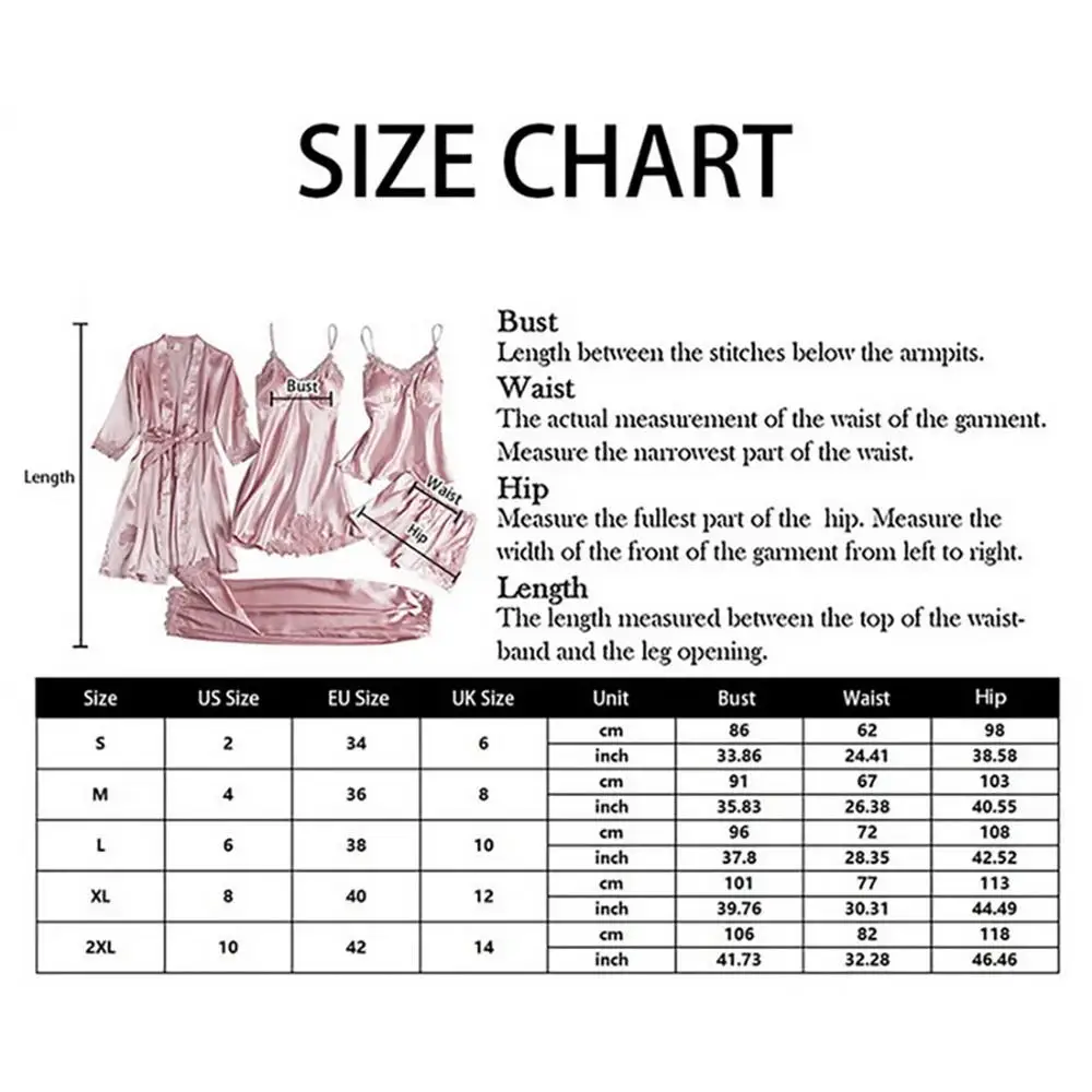 5PC Silk Robe Sleep Suit Womens Lace Satin Pajamas Nightwear - Uniqwear