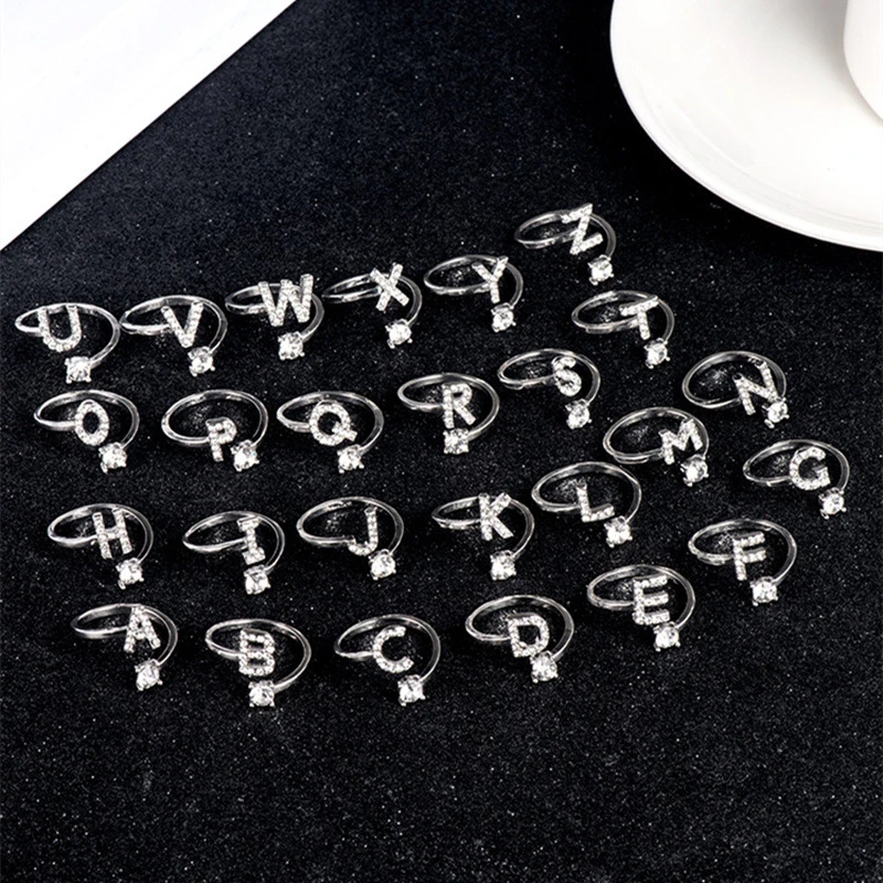 Zircon Initial A-Z Letter Ring For Women - Uniqwear