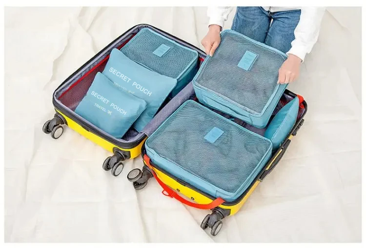 6 Pcs/Set Pink/Blue/Grey Travel Storage Bag Large Capacity - Uniqwear
