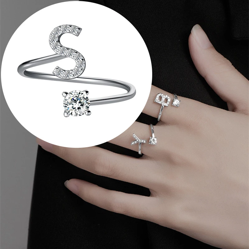 Zircon Initial A-Z Letter Ring For Women - Uniqwear