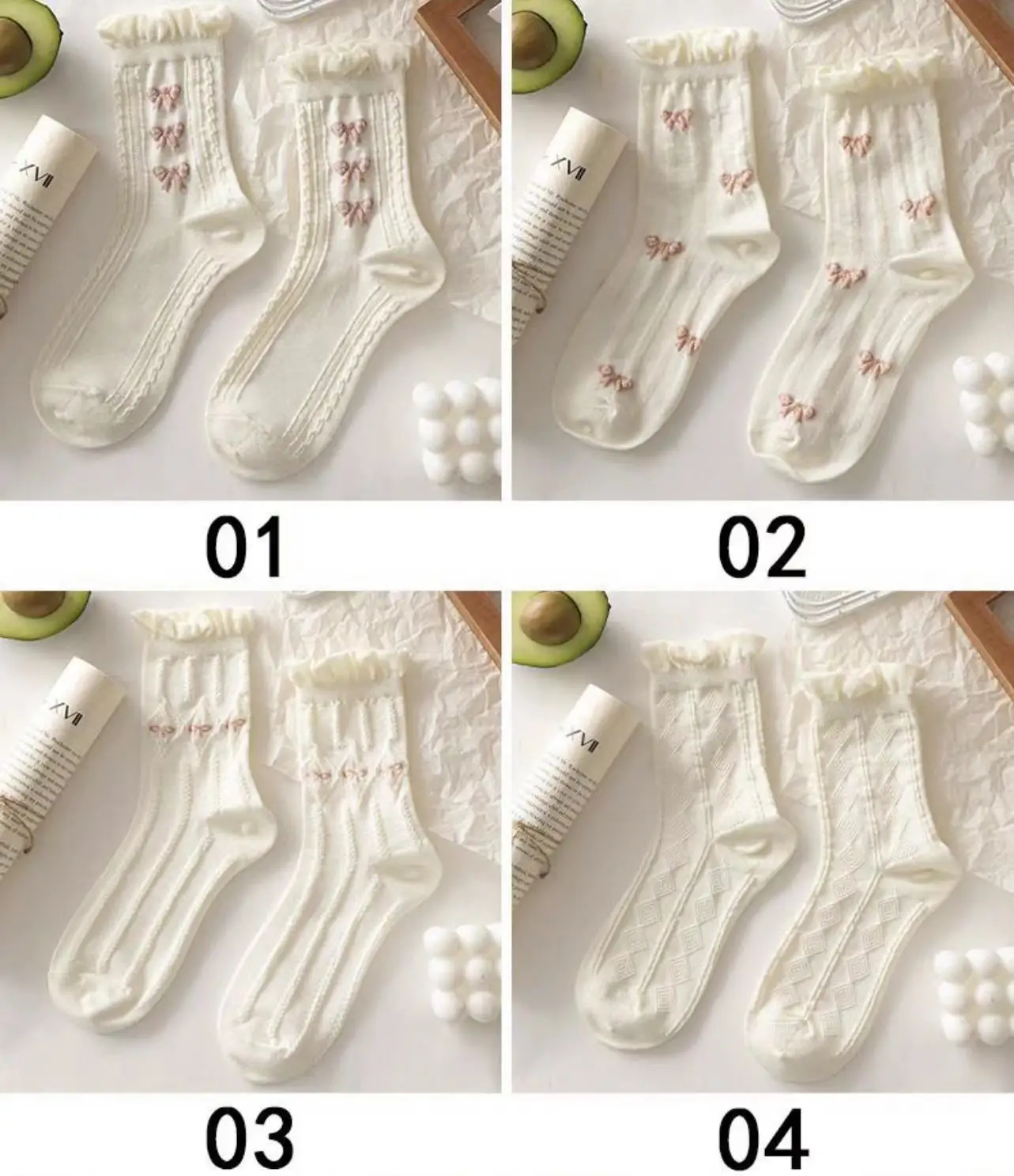 Simple White Socks Versatile Lovely Small Flowers Cotton Socks - Uniqwear