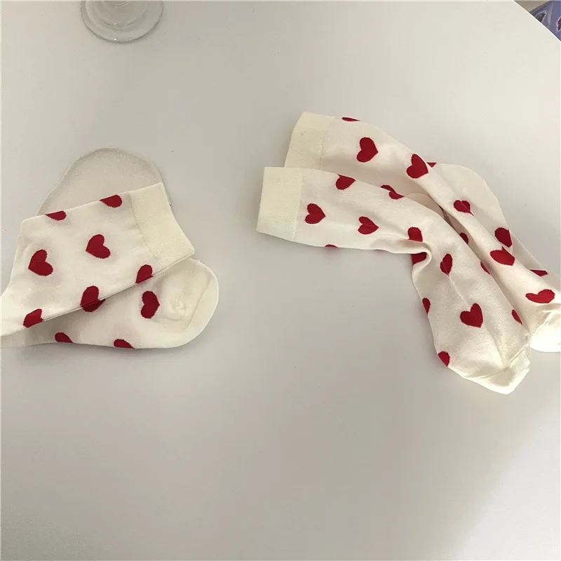 Funny Loving Red Heart Pattern Cotton Women Crew Sock - Uniqwear