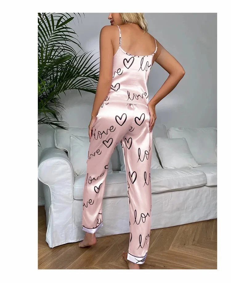 Women Satin Silk Pajamas Sets Letter Print - Uniqwear