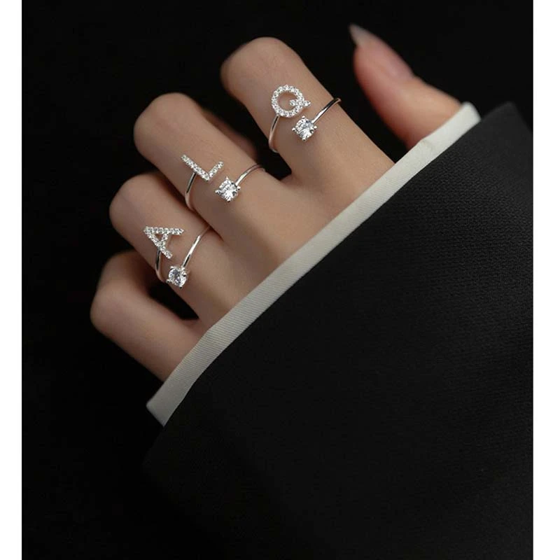 Zircon Initial A-Z Letter Ring For Women - Uniqwear