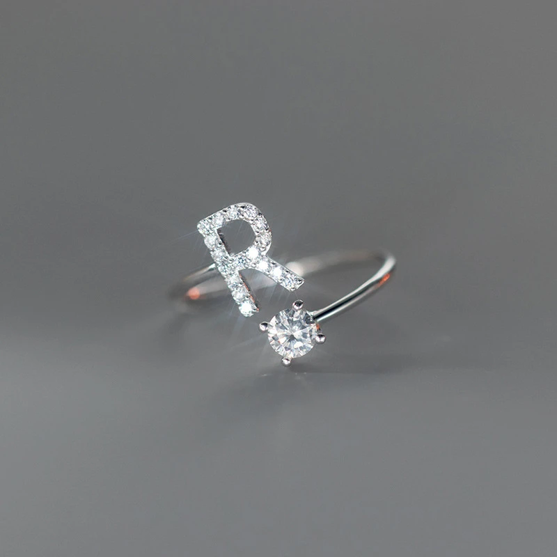 Zircon Initial A-Z Letter Ring For Women - Uniqwear