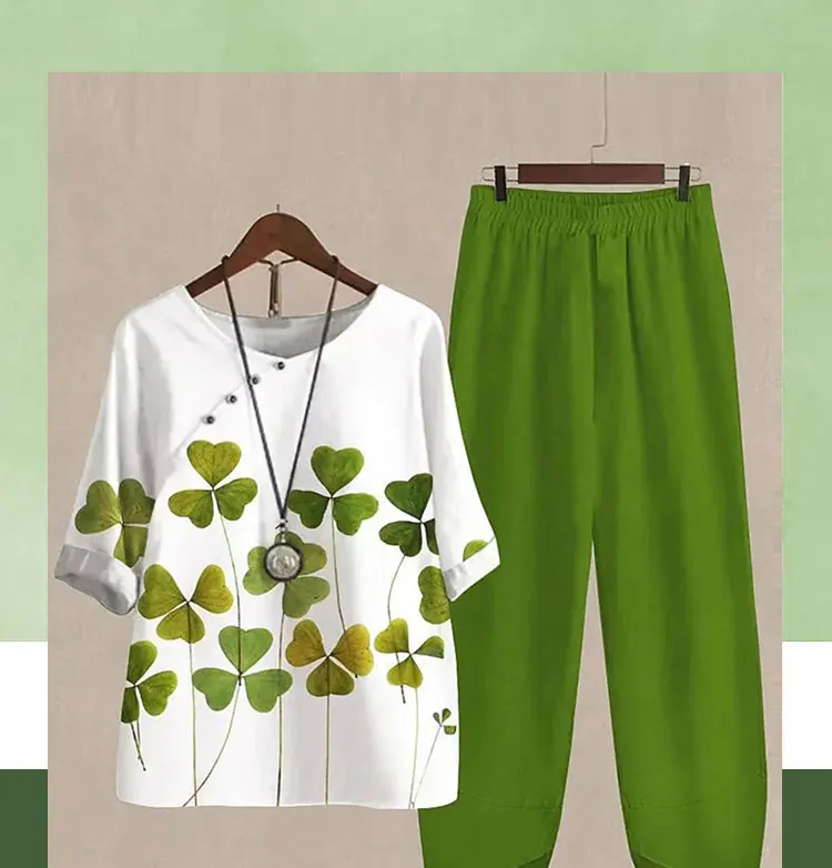 Summer 2 Piece Set Women Loose Short Sleeve Shirt + Pants - Uniqwear
