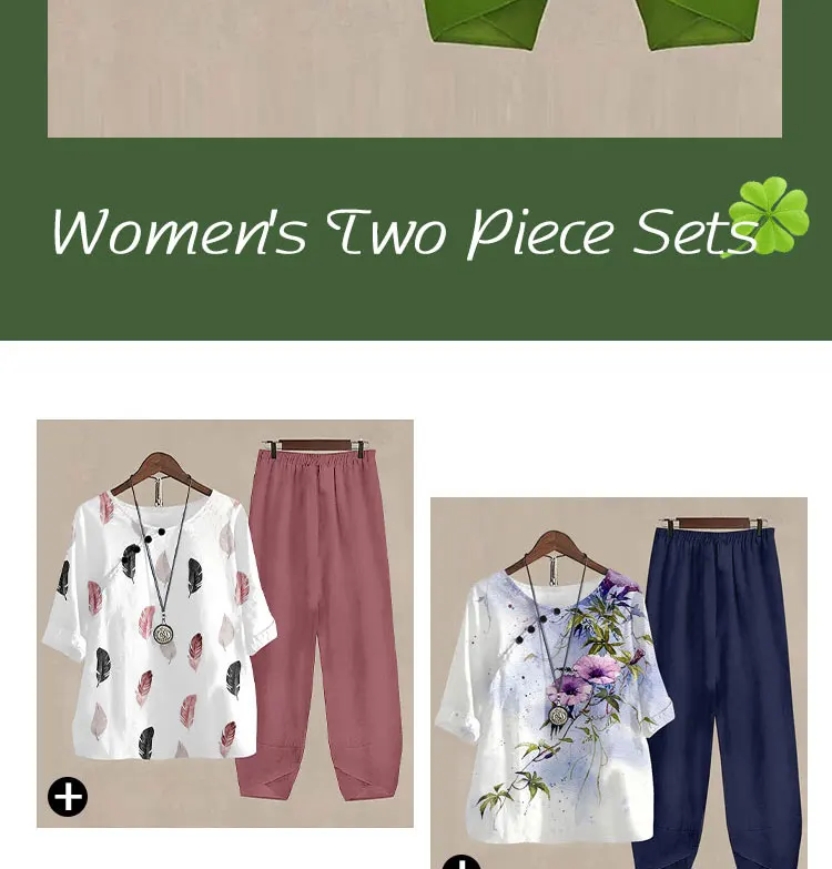 Summer 2 Piece Set Women Loose Short Sleeve Shirt + Pants - Uniqwear