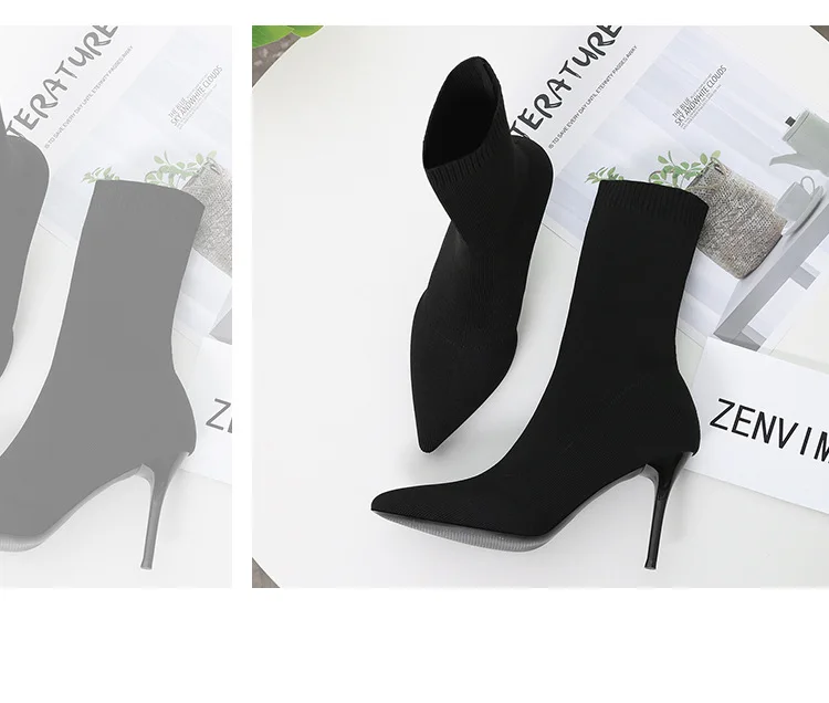 Sexy Sock Boots Knitting Stretch Boots High Heel - Uniqwear