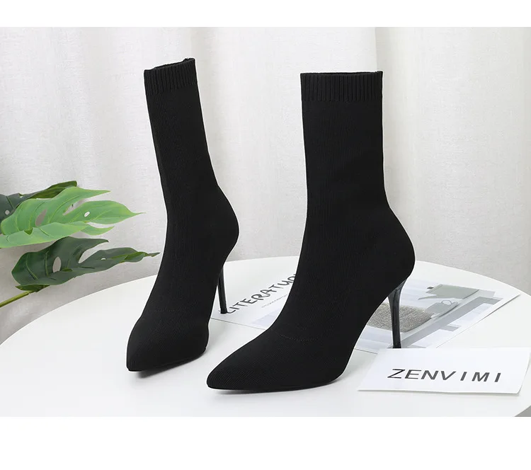 Sexy Sock Boots Knitting Stretch Boots High Heel - Uniqwear