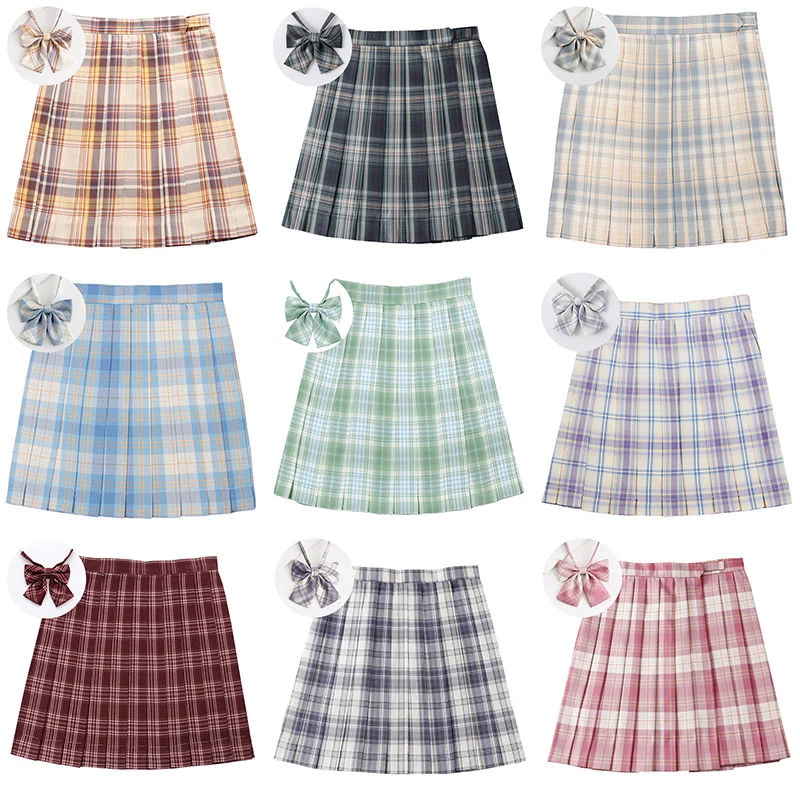 Women Pleated Skirt Bow Knot High Waist Preppy Girls - Uniqwear