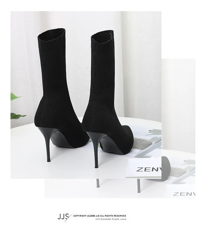 Sexy Sock Boots Knitting Stretch Boots High Heel - Uniqwear