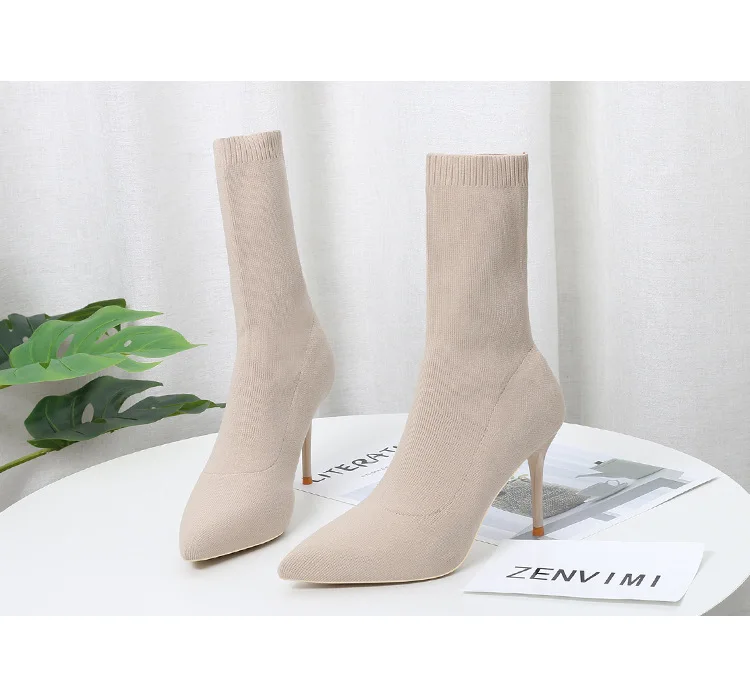 Sexy Sock Boots Knitting Stretch Boots High Heel - Uniqwear