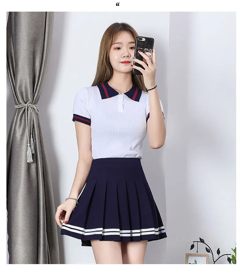 High Waist Women's Skirts Striped Pleated Mini Plaid Skirt - Uniqwear