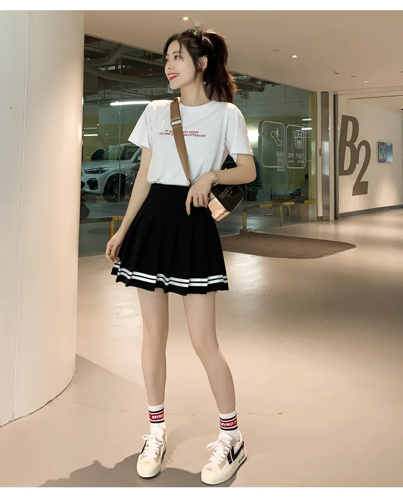 High Waist Women's Skirts Striped Pleated Mini Plaid Skirt - Uniqwear