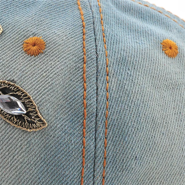 Women's Baseball Cap Diamond Painting Embroidery Flower Denim - Uniqwear