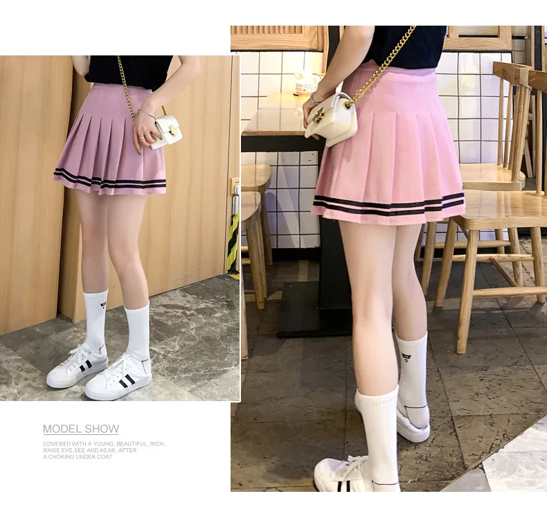 High Waist Women's Skirts Striped Pleated Mini Plaid Skirt - Uniqwear