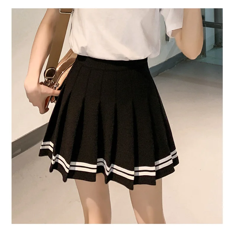 High Waist Women's Skirts Striped Pleated Mini Plaid Skirt - Uniqwear