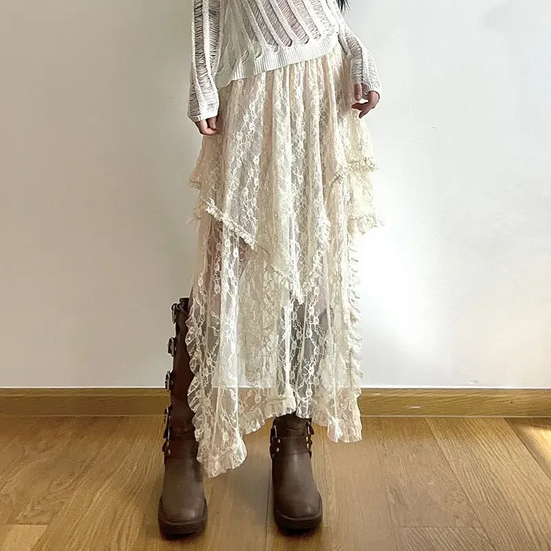 Lace Asymmetrical Skirt Fairycore Women Vintage - Uniqwear